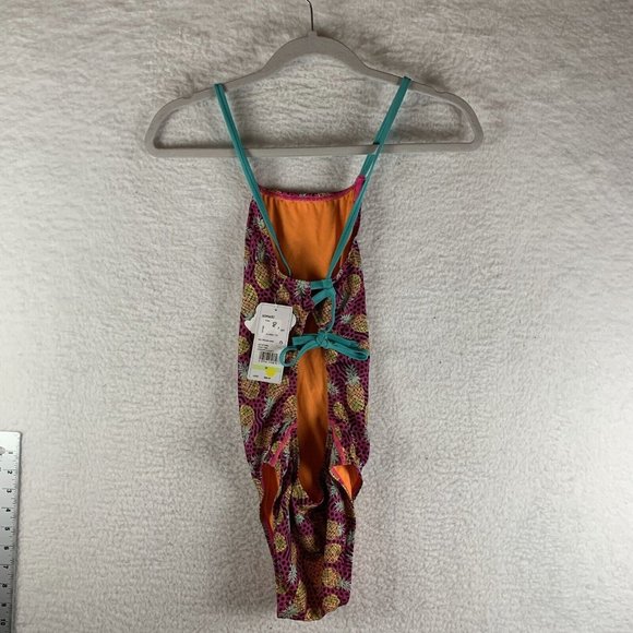 Speedo Swimsuit Womens 30 Pineapple Stretch Tie Back Endurance One Piece 8080 - Picture 6 of 6
